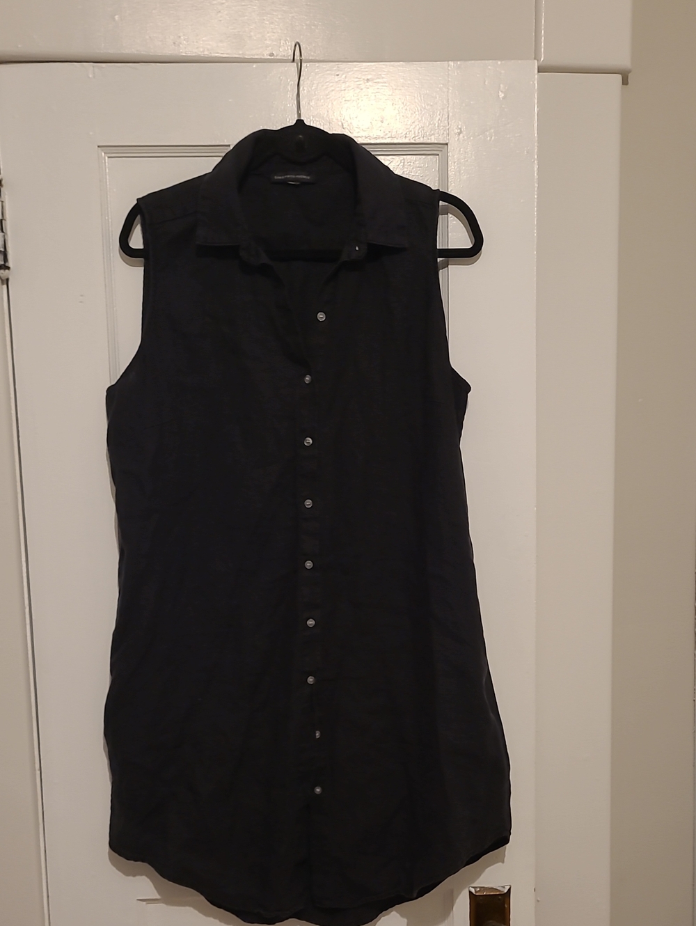 Saks Fifth Avenue Black Linen Sleeveless Button-Down Dress
